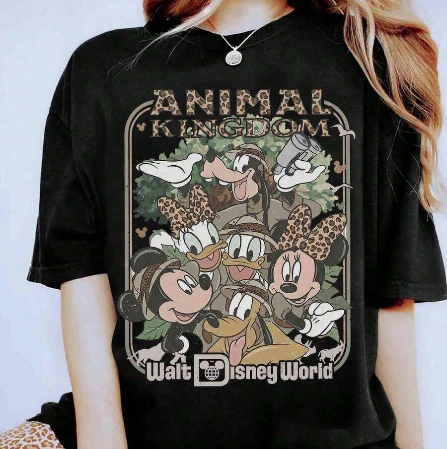 Disney Mickey & Friends Animal Kingdom Safari Mode Shirt, Walt Disn--Ey World Trip Tee, Let's Get Wild Gift Shirt, Disney Land Holiday Family - 黑色 - 查看 1