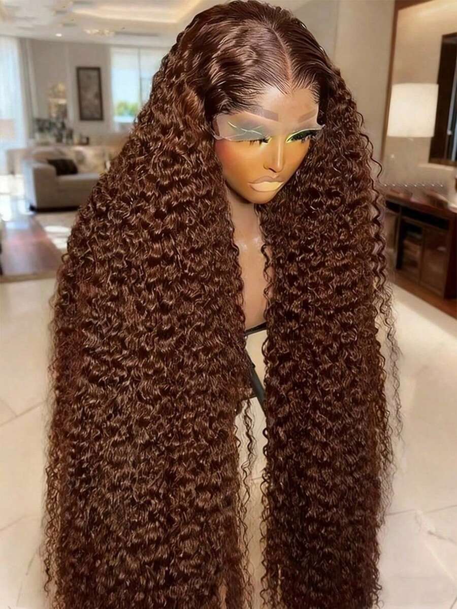 36 Inch Chocolate Brown Lace Front Wigs Human Hair 250 Density 13x4 HD Deep Wave Lace Front Wigs Human Hair Glueless Colored Deep Curly Lace Frontal Wigs Wet And Wavy Water Wave Human Hair Wig 100% Virgin Brown Colored Wigs For Women - S4 - 查看 1