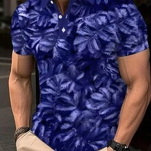 Men'S Short Sleeve Polo Shirt - Stylish Golf Shirt With Vibrant Blue & Purple Leaf Print, Casual Summer Tee, Button-Up Collar, Lightweight & Breathable Fabric For Casual Attire, Golf Shirt, Breathable Fabric, Stylish Golf Shirt, Durable Fabric - Nhiều màu - Xem 6