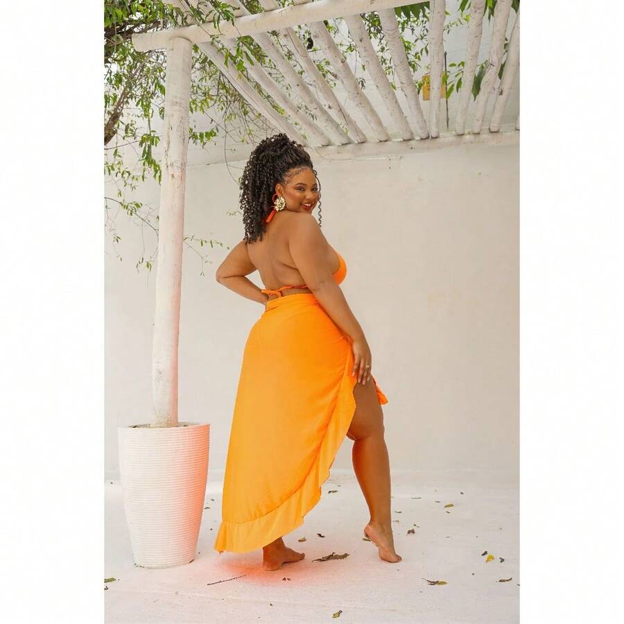 SAIA PAREO PLUS SIZE CANGA LISO SAIDA DE PRAIA/VERAO/SAIDA DE PRAIA - Laranja - Visão 1