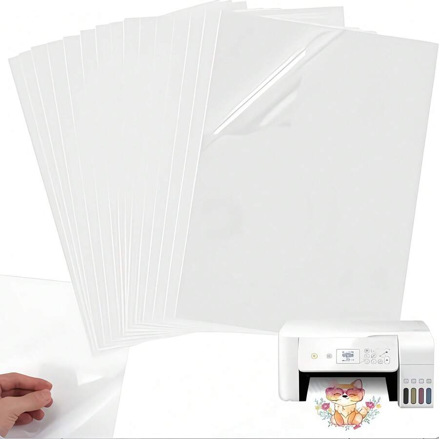 20 Sheets Clear Printing Adhesive Paper, A4 Printing Sticker Paper, Printable Vinyl Waterproof Adhesive, Quick Drying, Self-Adhesive, For Inkjet Printer Or Laser - A4 Transparent - View 1