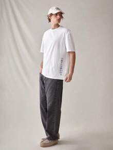 SWAVVY Men's Casual Short Sleeve Crew Neck T-Shirt With Letter And Pineapple Print, Men's Crew Neck Printed T-Shirt, Urban Style, White And Red Graphic T-Shirts For Men, Japanese Urban Style Graphic T-Shirt. - 白色 2 - 查看 4