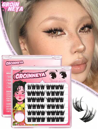 GROINNEYA 48pcs C-Curl Cluster False Eyelashes Cartoon Style Eyelash Clusters Natural Faux Mink Eyelashes Fluffy & Thick DIY Clusters Daily Portable Pack False Eyelashes Natural Effect Easy To Apply To The Eyes Reusable To Enlarge Eyeslash Clusters