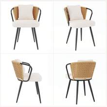 Nalupatio Rattan Dining Chairs Set Of 2, Upholstered Kitchen Chair With Metal Legs, Ergonomic Curved Backrest, Mid Century Modern Living Room Lounge With & Throw Pillow,Brwon - 棕色 - 查看 9