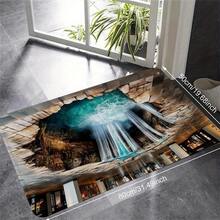 3D Waterfall Optical Illusion Doormat, Hole Cave Rock Turquoise Waterfall Floor Pattern Area Rug, Fun Realistic Nature Style Non-Slip Absorbent Washable Floor Mat For Entryway Indoor Home Decor - Multicolor - View 2