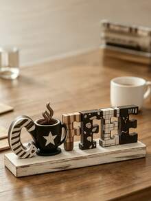 1pc Coffee Bar Decor Sign, Coffee Bar Accessory, Rustic Style Coffee Elf, Rustic Style Coffee Table Centerpiece Decor, Wooden Multi-Tier Coffee Tray Decor, Coffee Station, Home Kitchen Decor - B - View 6