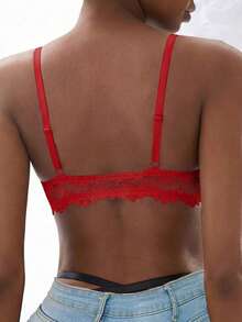 1pc Women's Sexy Lace Front Closure Underwire Push-Up Bra, Transparent Thin Cup Bra, With Shoulder Straps Lingerie Bra, Anti-Sagging Comfortable - Red - View 8