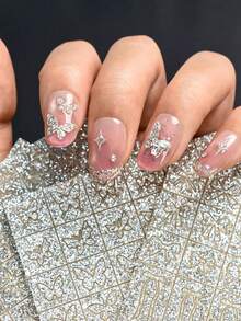 4pcs Classic Shiny Gold Nail Art Stickers, Self-Adhesive Nail Decals With Glitter, Star, Heart, Bow, Line Designs For Nail Art Decoration - Multicolor - View 8