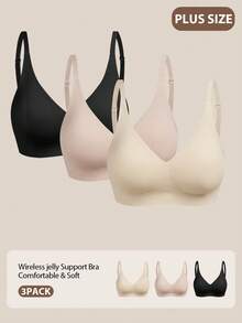 3件套无钢圈果冻文胸，舒适柔软大码文胸，女士适用 - 彩色 - 查看 4