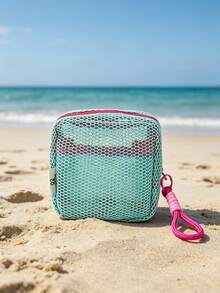 Dopamine Mesh Cosmetic Bag, Mini Mesh Coin Purse, Women's Lipstick Storage Bag With Handle - A - View 2