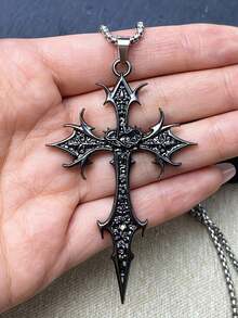 Dây chuyền mặt hình thánh giá phong cách Gothic cổ điển, dây đeo áo len unisex kiểu dáng cổ điển, dây chuyền thép không gỉ dành cho nam và nữ. - Bạc - Xem 4