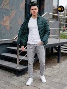 Big City Modern Men's Casual Quilted Jacket With Plush Interior - 墨綠色 - 查看 2