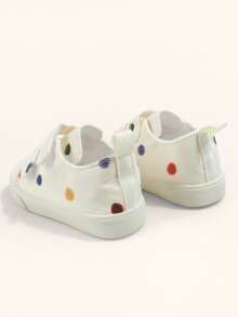 1 Pair Toddler Boys & Girls Beige Vintage Polka Dot Print Canvas Sneakers, Double Hook & Loop Design, Round Toe Soft Sole, Comfortable Lightweight Casual Baby Shoes Suitable For Daily Outdoor Activities, Walking, School Outfits, Back To School Season - White - View 9