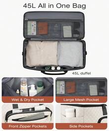 2Pc Travel Duffle Bag Wide Open Large Weekender Bag Women&Shoe Compartment, Carry On Overnight Bags &Toiletry Bag, Hospital Travel Essential Holiday - Off-white - View 3