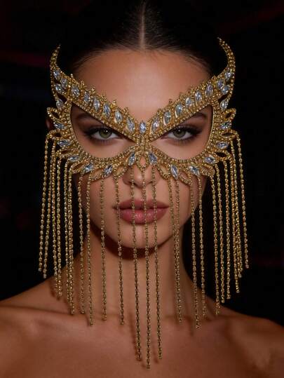 1pc Elegant Rhinestone Mask, Wedding Party Festival Headpiece Mask, Fashionable Jewelry Accessory For Women