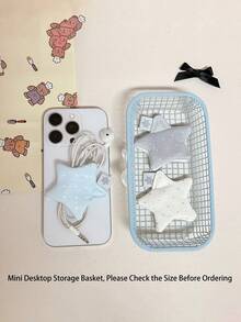 Giỏ đựng đồ bằng kim loại màu Macaron mini, giá để bàn thời trang, trang trí nhà tối giản, giá để đồ đa chức năng, phù hợp cho bàn làm việc và bàn trang điểm, hộp đựng bằng kim loại nhẹ chống gỉ, cạnh nhẵn, hộp đựng đồ trang điểm và trang sức, có thể đựng son môi, bông tai, dây chuyền, kẹp tóc, v.v. - Nhiều màu - Xem 5