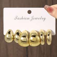 Exaggerated Gold-Tone CCB Hoop Earrings Set, Creative Circular Earrings For Women - Gold - View 12