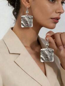 1 Pair Fashionable Creative Foil Texture Versatile Elegant Dangle Earrings, Suitable For Daily Wear And Parties - Silver - View 5