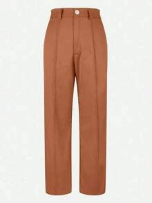 Pantalones rectos de tela de traje con bolsillo con cremallera de unicolor Jessfin, sin cintura, elegantes para la oficina, casuales y versátiles, para primavera/verano - Gris Oscuro - Ver 10