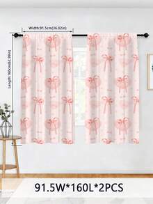 2PCS 110G Pink Heart Bow Print Curtain Blackout Curtains Outdoor Indoor Curtains Room Darkening Window Drapes Thermal Insulated For Bedroom Living Room For Balcony Easy To Hang Modern Style 100% Polyester - Multicolor - View 12