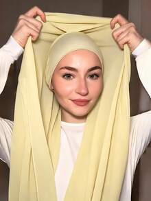 1 pieza Hiyab instantáneo con broche magnético, combo de pañuelo de gasa con gorro interior de punto jersey, pañuelo de cabeza instantáneo 3 en 1. Tela de gasa suave y sedosa, transpirable, adecuada para abaya diaria, vacaciones, oración, uso en la mezquita, toalla de playa - Multicolor - Ver 4