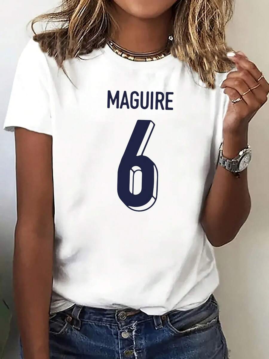 Camiseta de manga corta deportiva de la mujer de moda | Impresión del jugador Maguire No. 6, lavable en máquina, cómodo cuello de tripulación casual, adecuado para todas las estaciones, opciones multicolores, ideal para reuniones familiares, regalos festivos
