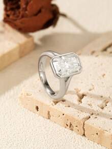 MODIAN 4.5CT D Color Moissanite Ring 925 Sterling Silver Rectangle Lab Diamond Wedding Statement Rings For Women Fine Jewelry - Silver - View 9