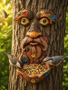 Face Tree Bird Feeder - Tree Face Decor, Tree Hugger, Garden Decor, Outdoor Decor, Yard Art, Bird Feeder, Tree Ornament, Garden Sculpture, Whimsical Tree Face, Old Man Tree Decor, Fairy Garden Decor, Yard Decor, Lawn Decor, Bird Lover Gift, Garden Gift, Outdoor Decoration, Spring Garden Decor, Summer Garden Decor, Tree Decoration, Garden Statue - Multiple Styles - View 2