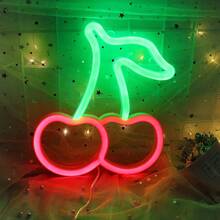 1pc Cherry Neon Sign, 8.07x7.28in/20.5x18.5cm Cherry Neon Light, Fruit Decorative Art Cherry Neon Light Wall Decor, LED Sign For Bedroom, USB Or Battery Powered LED Illuminated Sign For Christmas, Birthday, Wedding Party, Home Decor, Furniture - Multicolor - View 7