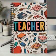 100-Page Cartoon Stationery Pattern Spiral Notebook, "TEACHER" Decorative Cover Text. High-Capacity, Thick And Durable Paper. Suitable For Work Records, Study Notes, Daily Planning, Also An Ideal Gift For Graduation, Birthday And Other Occasions. - I - View 5