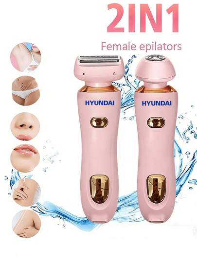 HYUNDAI Women's Bikini Trimmer - Painless Electric Shaver For Smooth Skin, Cordless Body Shaver For Travel, Replaceable Women's Facial Shaver, IPX7 Waterproof Easy To Clean, Ceramic Blades, USB Charging Base Pink