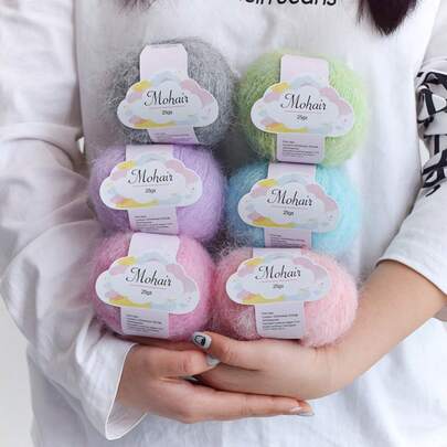 6 Balls/Pack Luxury Bag Of Cloud-Like Mohair Blend Yarn, Soft & Skin-Friendly Silk Mohair Blend Suitable For Knitting Sweaters, Vests, Cardigans, Hats, Shawls, Capes And More. Lightweight, Soft And Comfortable, Ideal For Handmade Knitted Sweaters, Jackets, Hats, Vests, Shawls, Blankets, Scarves And Other Handicrafts.