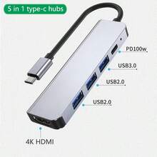 Estação de Acoplamento USB C 5-em-1 4-em-1: Tipo C para HDTV 4K, Carregamento PD 100W, USB 3.0 - Adaptador USB C Multifuncional Compatível com MateBook - Visão 9
