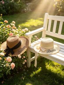 Customized Straw Hat With Embroidered Name, Summer Sun Protection Hat, Fashion Hat, Couples Hat, Unique Summer Style, Handmade Embroidery, Tight And Neat Stitching, Vibrant Colors, One-Of-A-Kind Embroidered Hat, Durable Straw Hat, Convenient To Carry, Suitable For Travel, Sun Protection, Singles Party Gift, Birthday Gift, Valentine's Day Gift - Multicolor - View 6