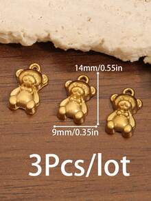 3 piezas/lote Encantos de oso lindos chapados en oro de 18K de acero inoxidable para hacer joyas, pequeños colgantes de oso aptos para accesorios de bricolaje de collar, pulsera y pendientes - Osa Menor - Ver 10