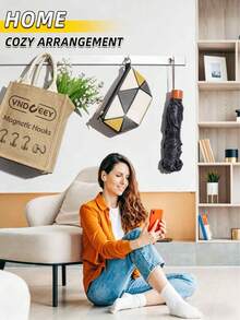 1/5/10pcs Silver Magnetic Hooks, Strong Load Bearing Capacity, No Drilling Required, Magnetic & Adhesive Design, Suitable For Bedroom Wall Decor, Hanging Hooks - Multicolor - View 5