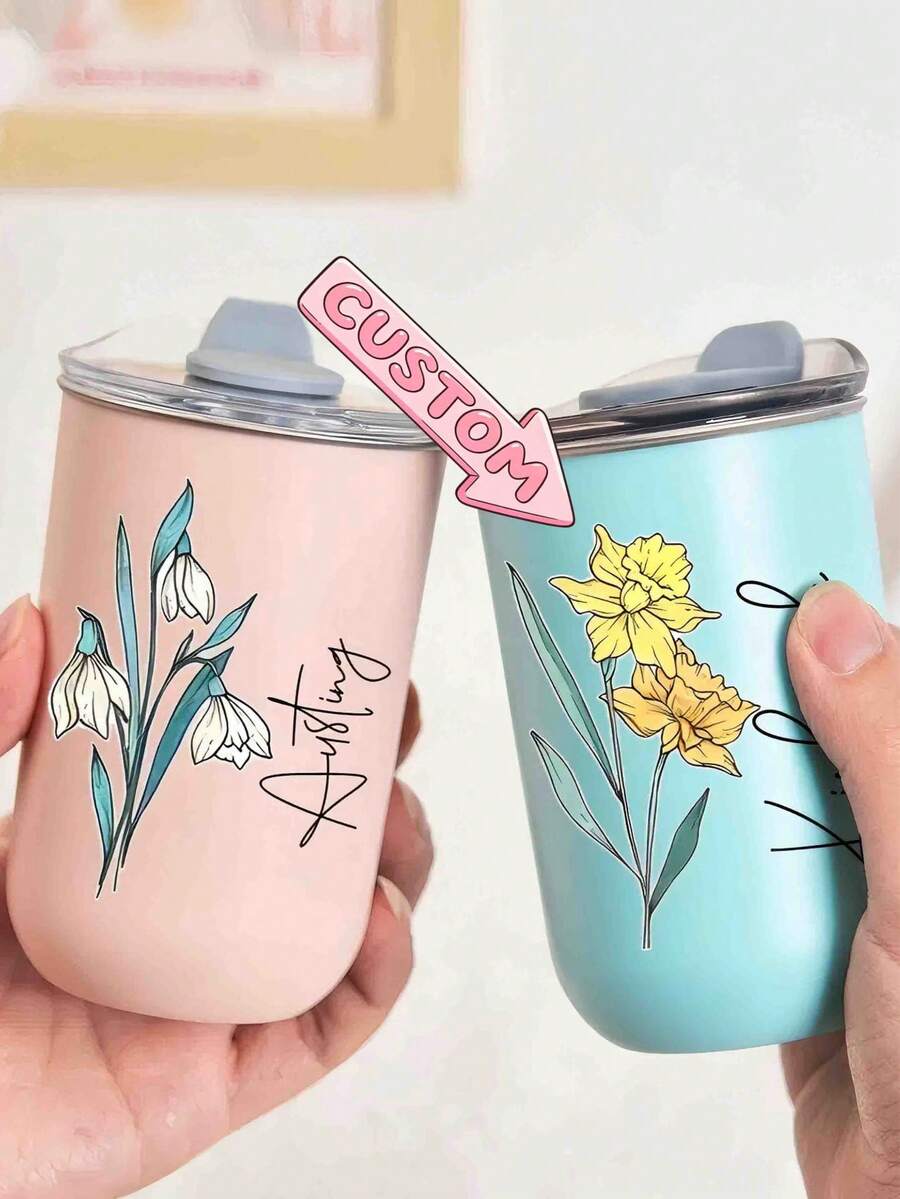 Ly giữ nhiệt bằng thép không gỉ cá nhân hóa, cốc cà phê du lịch cách nhiệt tùy chỉnh, cốc cà phê hoa sinh nhật, quà tặng tùy chỉnh cho phù dâu. - Nhiều màu - Xem 1