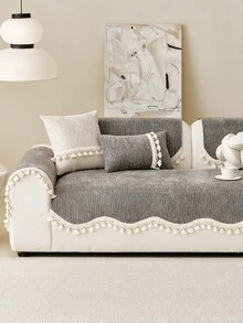 1pc Pet-Friendly Chenille Sofa Cover, Non-Slip Washable Sofa Protector, Scratch-Resistant Soft Furniture Cover Suitable For L-Shaped Sofa, Loveseat, 3-Seater Sofa, 4-Seater Sofa And Sectional Sofa (Sold Separately) - Dark Grey - View 6