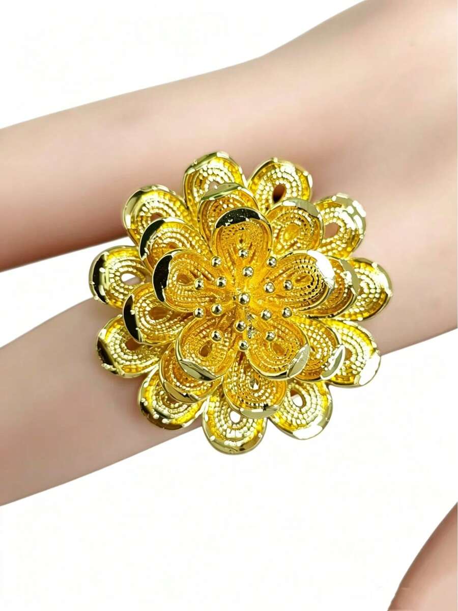 1 chiếc nhẫn hoa bằng đồng mạ vàng thời trang dành cho nữ, thích hợp đeo ở ngón trỏ, lý tưởng cho các cô dâu Mỹ, Anh, Pháp, Trung Đông, Dubai, Châu Phi, Ả Rập Xê Út, tiệc cưới, Ngày của Mẹ, Ngày Valentine, Lễ Phục Sinh, mùa cưới, sinh nhật, quà tặng ngày lễ cho mẹ, chị em gái, bạn gái. - Vàng - Xem 1