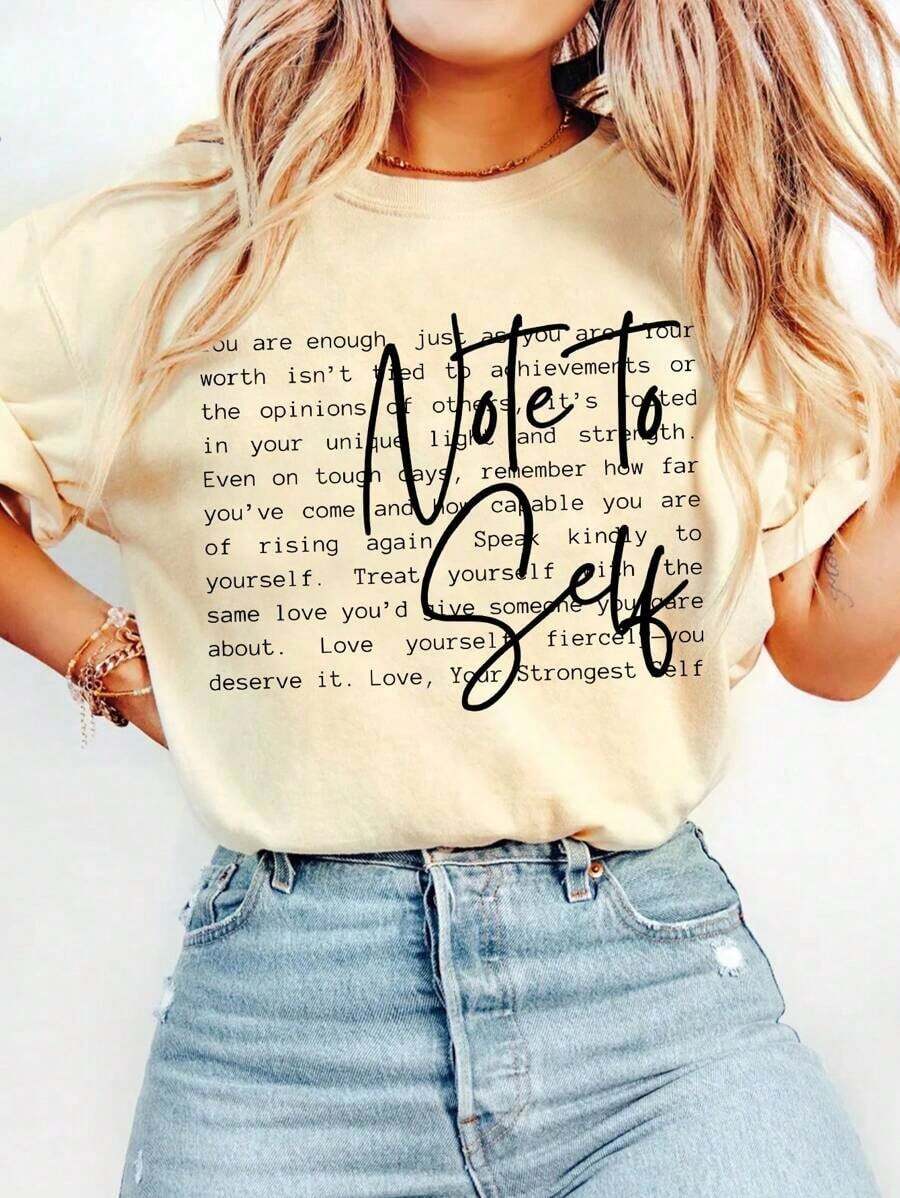 Camiseta gráfica de mujer de cuello redondo con estampado divertido "Panqueque y ataque de pánico" sobre salud mental-Vintage Street Style Unisex Loose Cotton Short Sleeve Crew Neck T-Shirt - Caqui - Ver 1