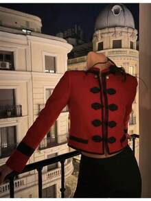 Women's Fashionable Retro Coat With Traditional Chinese Button Closure - 紅色 - 查看 2