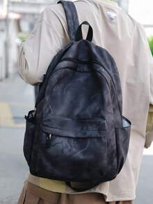 Large Capacity Solid Color Backpack - Black - View 2