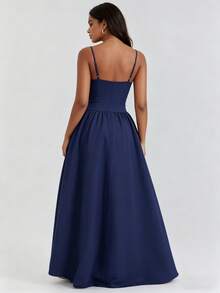 2026 Spring New Women's Clothing: Cross-Border European And American Dress, Elegant French Retro Waist-Cinching Strap Dress - 深藍色 - 查看 9