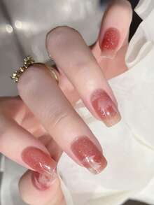 Miếng dán móng tay gel đã đông cứng, nền trong suốt, 20 miếng, cần đèn UV, chất lượng salon, bền lâu, ES20 Bán buôn xuyên biên giới, giao hàng trực tiếp, mẫu mã tương tự sách đỏ, miếng dán móng tay cho đầu ngón tay. - Hồng - Xem 3
