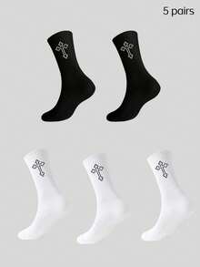 1/2/5/8/10 pares de calcetines de media caña de unicolor negro y blanco versátiles y cómodos para hombres - Multicolor - Ver 6
