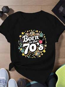 1 Piece Short-Sleeved T-Shirt With Round Neck And "Save The Drama For Your Mama" Print, 180g, 100% Cotton - 黑色 4 - 查看 1