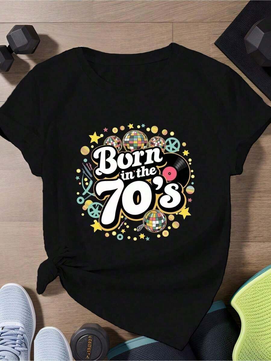 1 Piece Short-Sleeved T-Shirt With Round Neck And "Save The Drama For Your Mama" Print, 180g, 100% Cotton - 黑色 4 - 查看 1