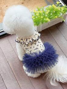 1pc Pet Princess Tulle Dress, Cat Dog Wedding Gown, Birthday Puff Skirt, Comfortable Versatile Ditsy Floral Vest, Suitable For Poodle, Chihuahua, Teddy, Yorkshire Terrier And Other Small/Medium Pets, Daily Wear And Party Outfit - Multicolor - View 7