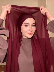 1 pieza Hiyab instantáneo con broche magnético, combo de pañuelo de gasa con gorro interior de punto jersey, pañuelo de cabeza instantáneo 3 en 1. Tela de gasa suave y sedosa, transpirable, adecuada para abaya diaria, vacaciones, oración, uso en la mezquita, toalla de playa - Multicolor - Ver 8