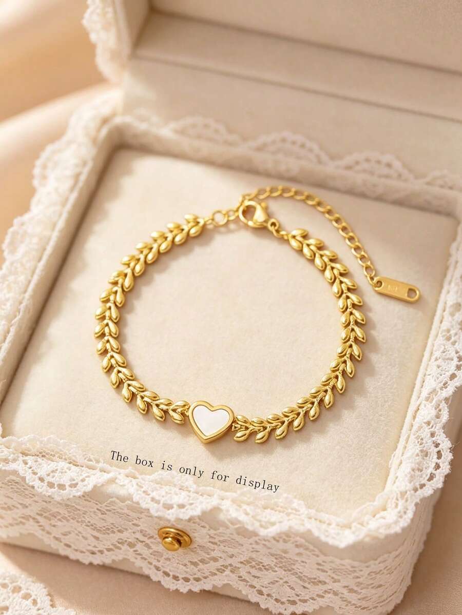 1 chiếc vòng tay bằng thép không gỉ thanh lịch và nhẹ nhàng với thiết kế dây xích dày hình trái tim, phù hợp cho phụ nữ đeo hàng ngày khi đi làm, gặp gỡ bạn bè hoặc hẹn hò. - Vàng - Xem 1